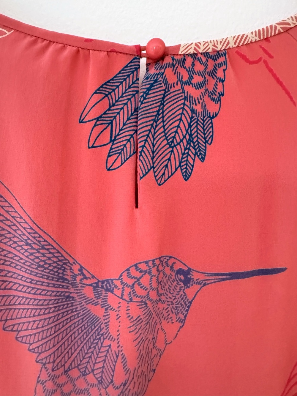 Coral Hummingbird Print Women's Blouse - Picture 7 of 10